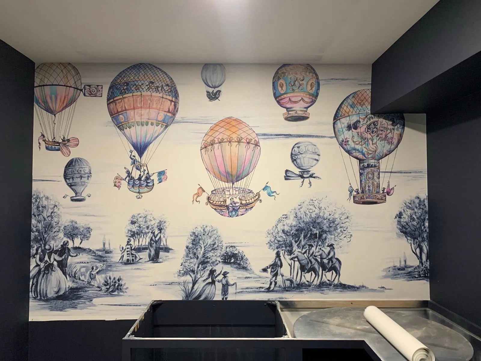 Artisan scenic mural wallpaper installation